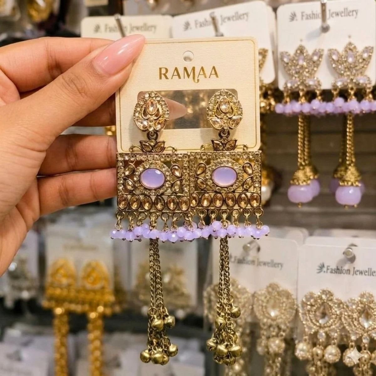 Gold-Tone Lavender Kundan Chandbali Earrings