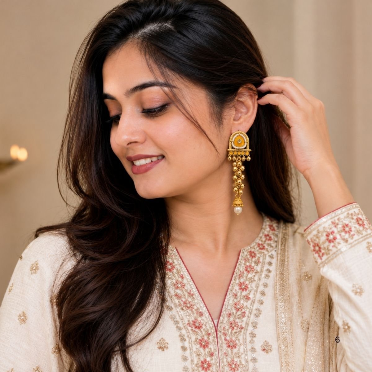 Mustard Yellow Temple Style Long Ghungroo Earrings for Women